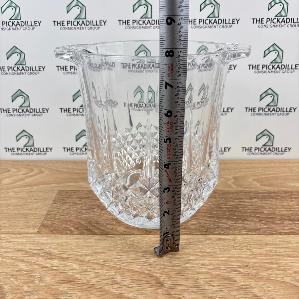Vintage Cut Glass Ice Bucket Diamond Pattern Lug Handles 8